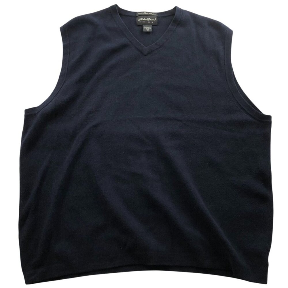 Eddie Bauer Mens Vest Sweater Size XLT V-Neck Supima Cotton Pullover Navy Cozy
